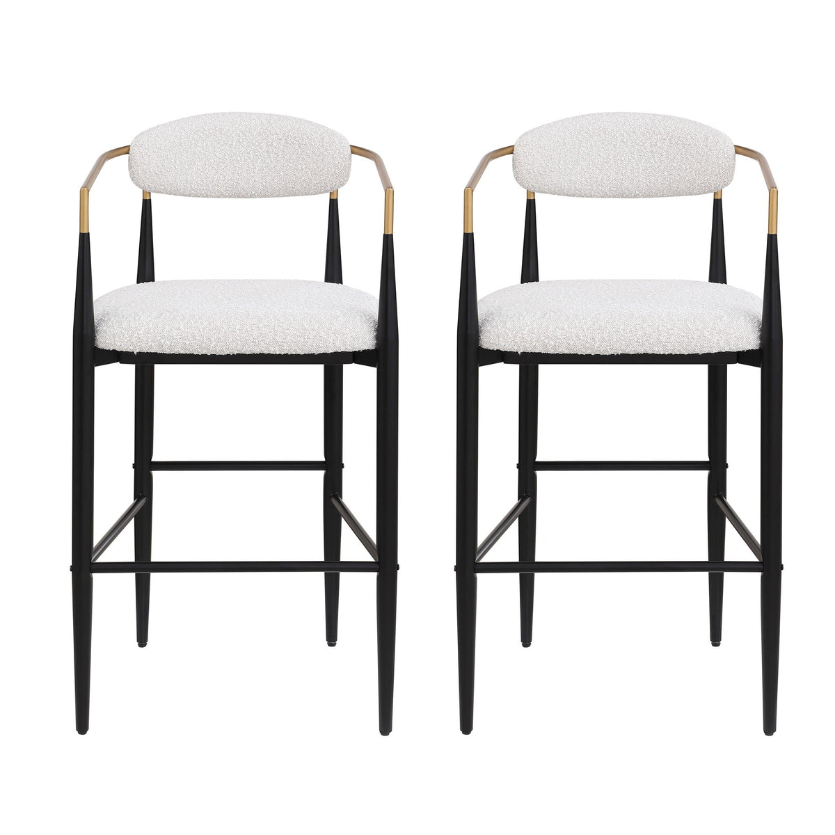 Upholstered Bar Stools with Backs- Set of 2 - Beige