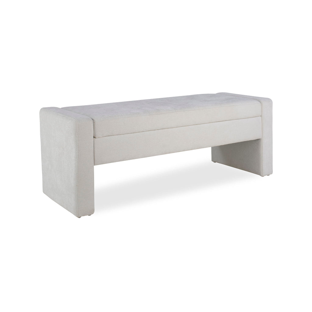 White Modern Upholstered Ottoman with Tufted Seat