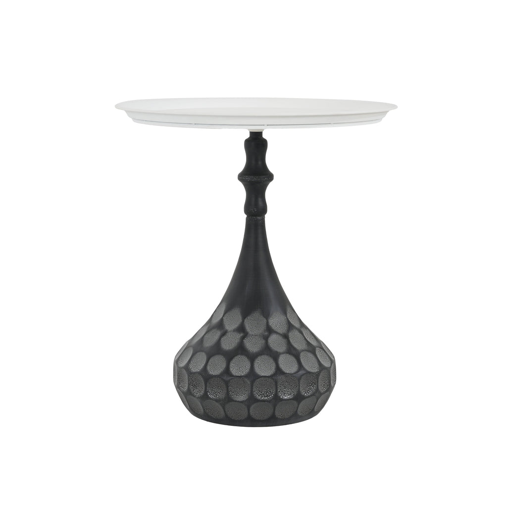 Metal Accent Pedestal Table, Hand-Hammered Texture-White+Black