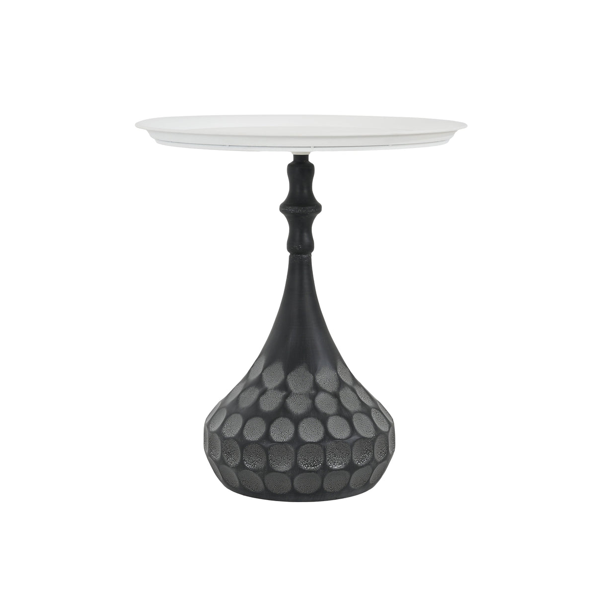 Metal Accent Pedestal Table, Hand-Hammered Texture-White+Black