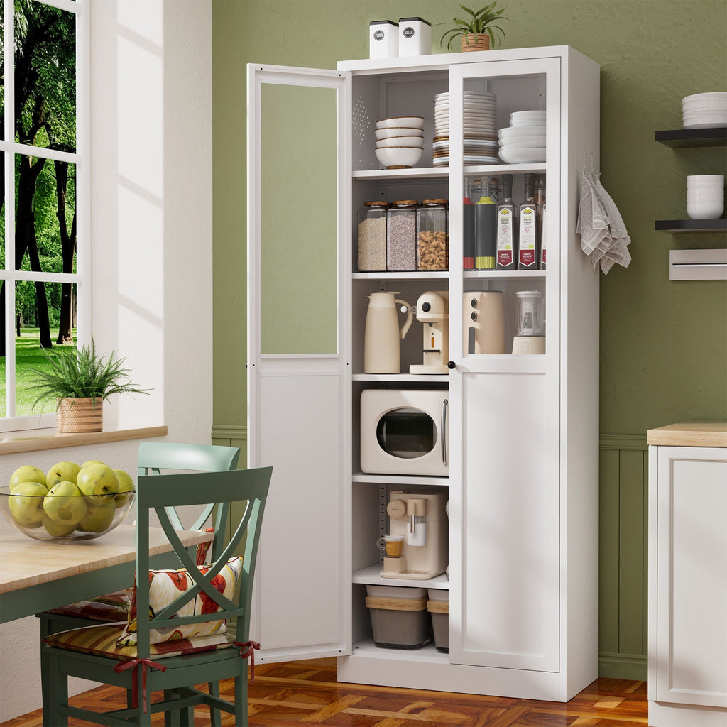 Tall Metal Kitchen Pantry Cabinet with Adjustable Shelves And Silent Magnetic Doors