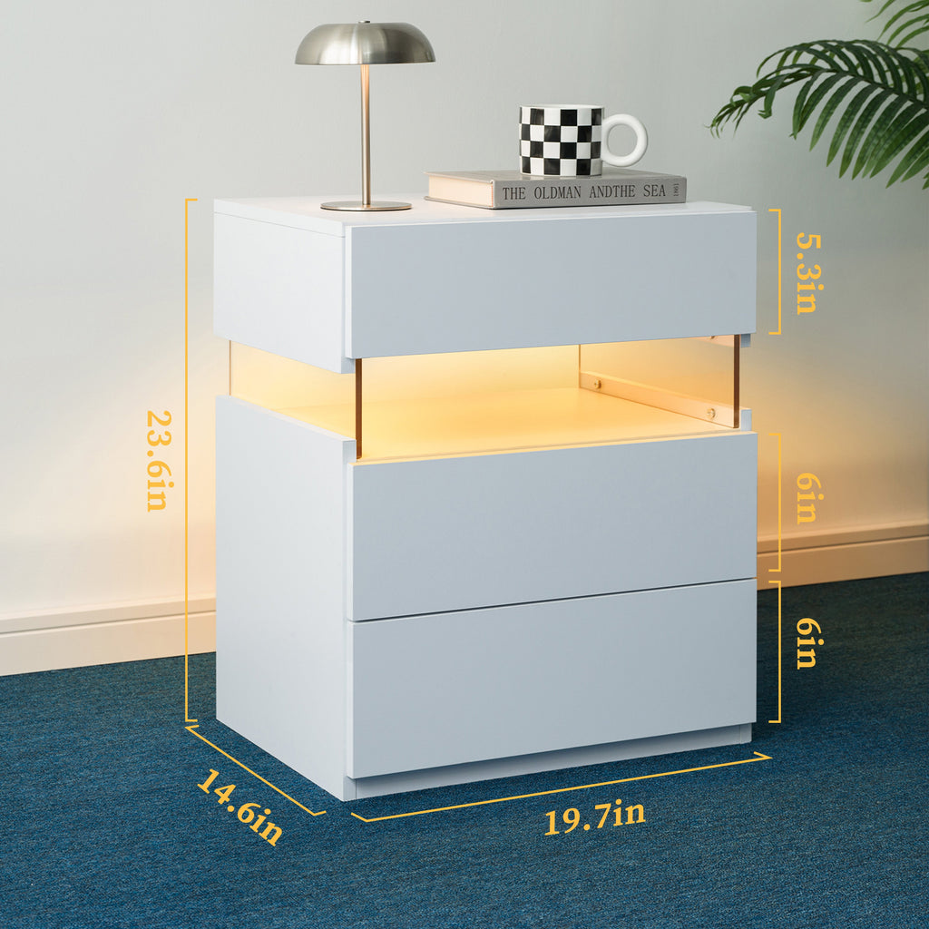 LED Luminous Nightstand-3 Drawers with Integrated LED Board