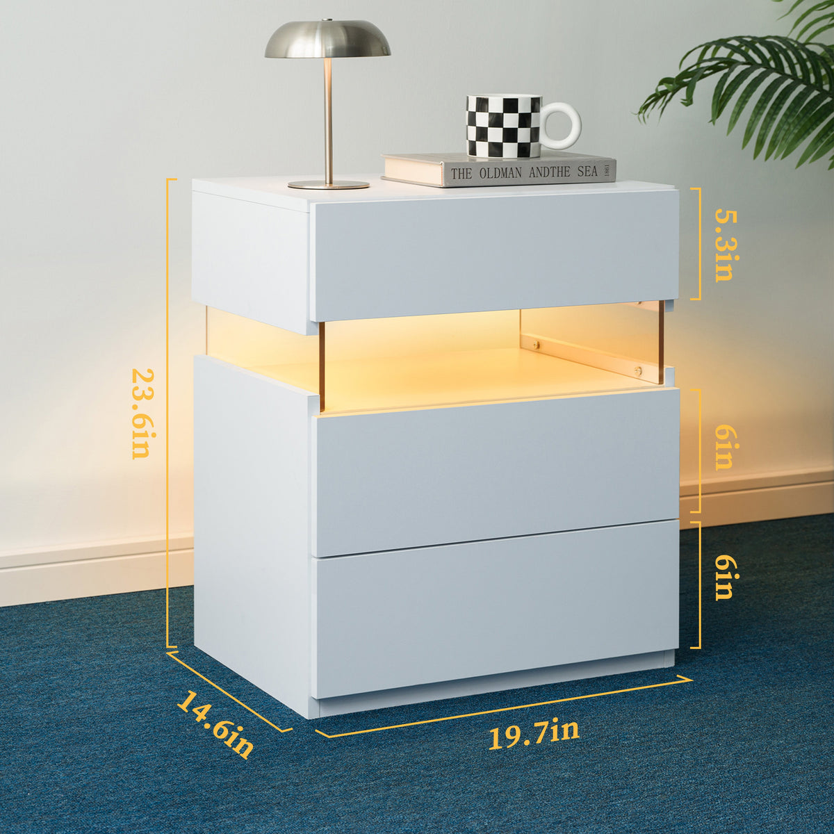LED Luminous Nightstand-3 Drawers with Integrated LED Board