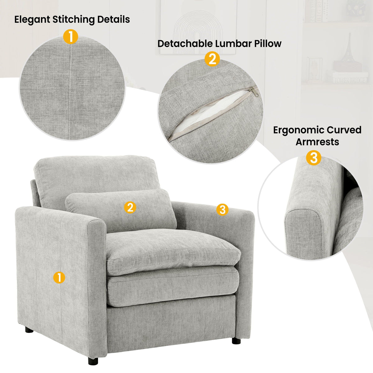 Cozy Upholstered Cushion Armchair