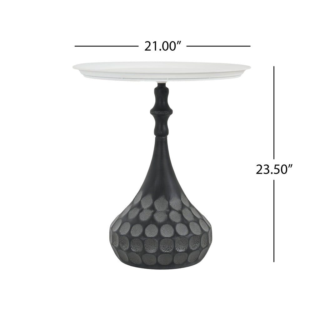 Metal Accent Pedestal Table, Hand-Hammered Texture-White+Black