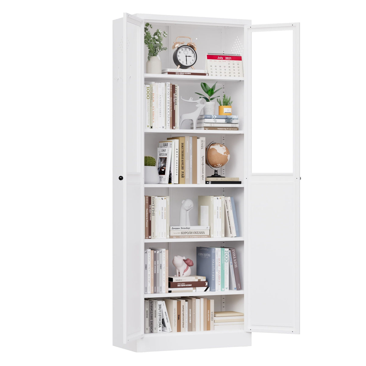 Tall Metal Kitchen Pantry Cabinet with Adjustable Shelves And Silent Magnetic Doors
