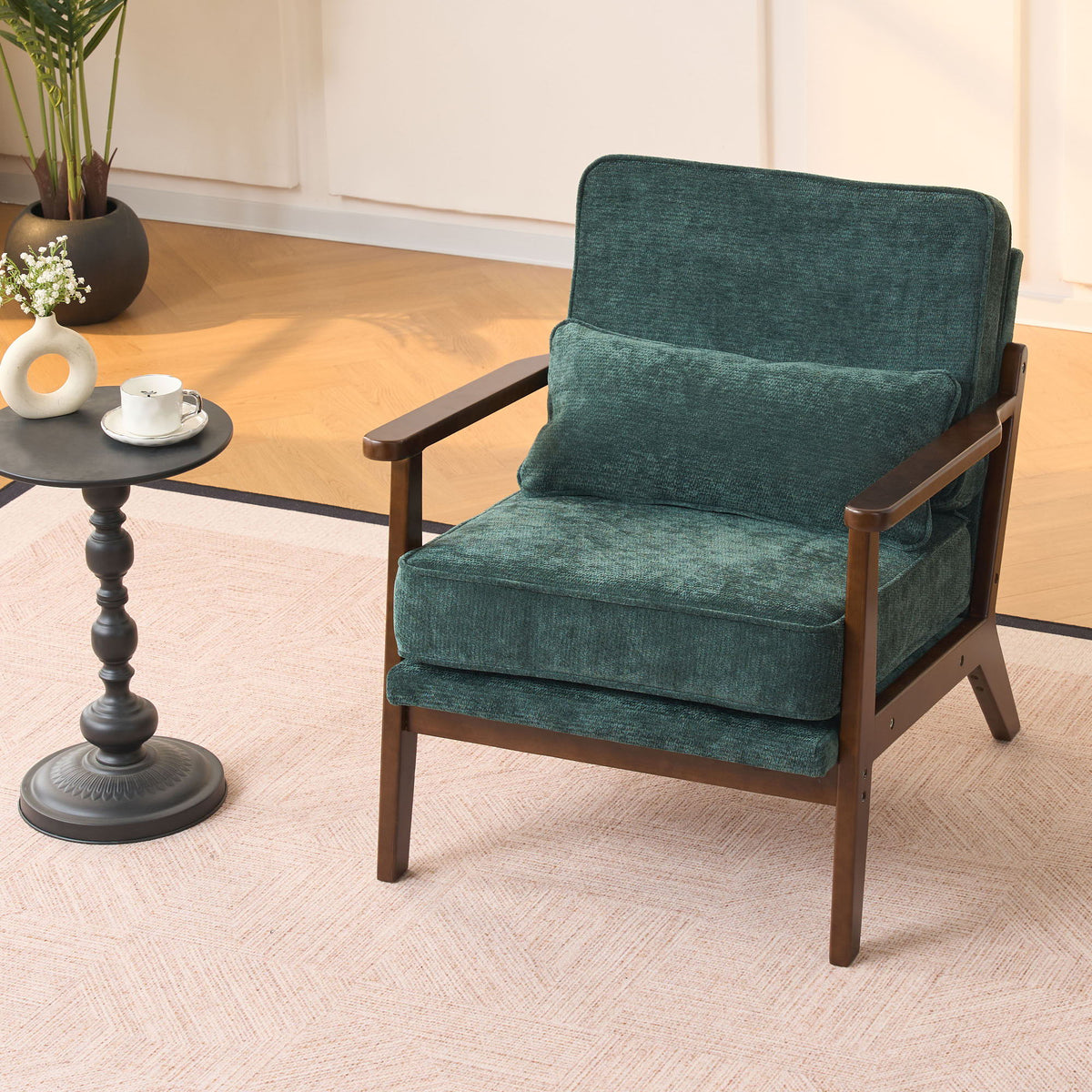Sleek Mid-Century Chair with Lumbar Pillow
