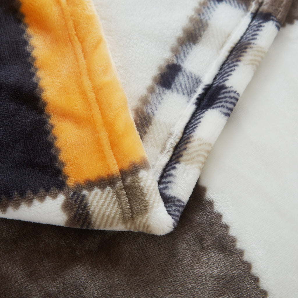 Tache Orange Farmhouse Plaid Micro Fleece Throw Blanket