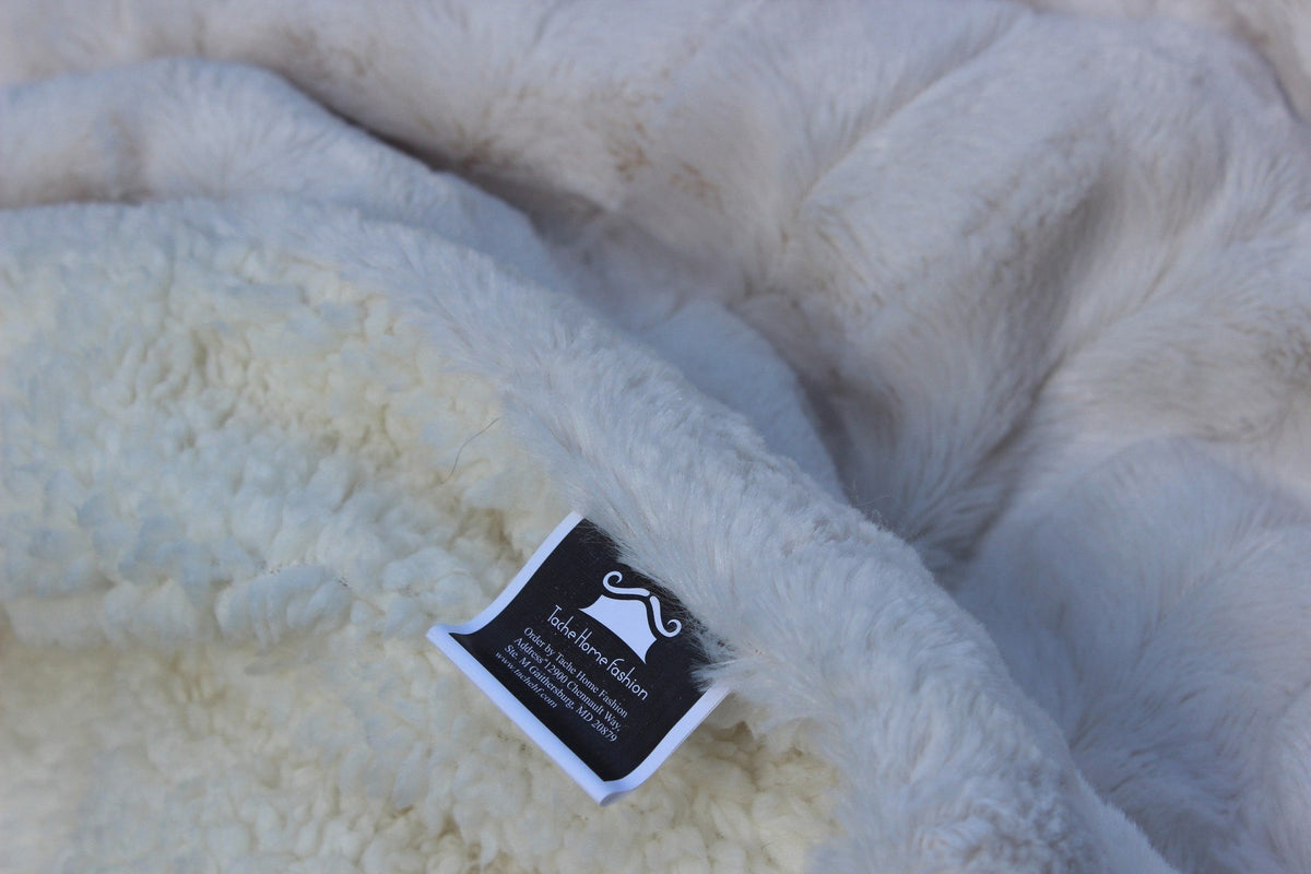 Tache Ivory Faux Fur & Sherpa Throw Blanket