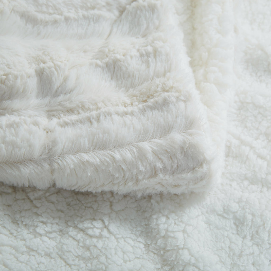 Tache Ivory Faux Fur & Sherpa Throw Blanket