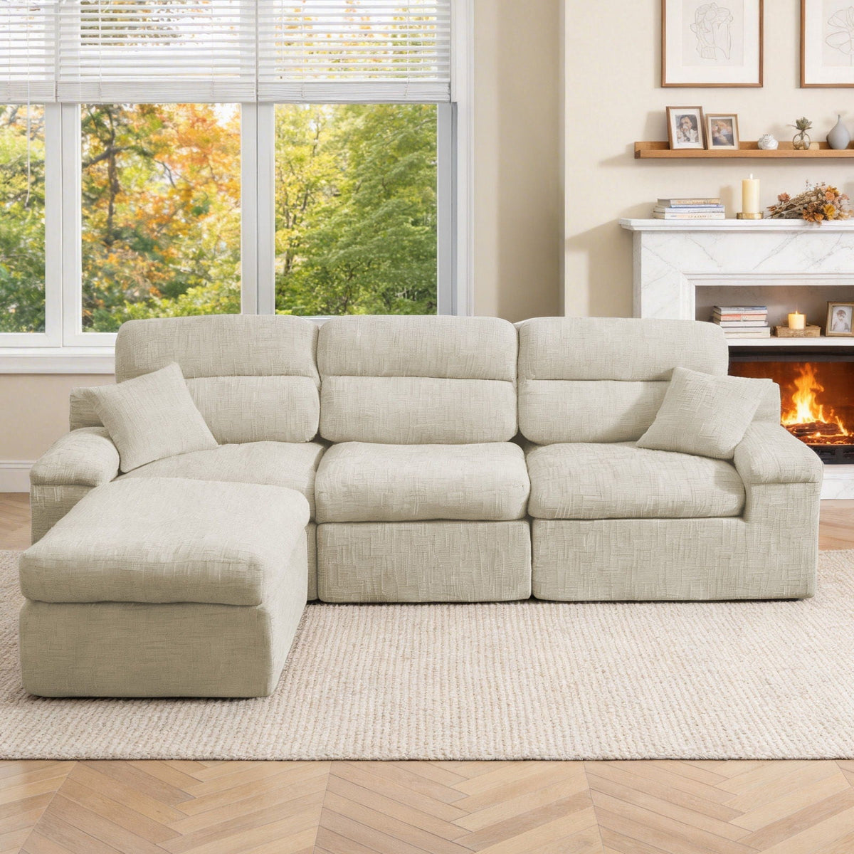 Corner Chaise Sofa with High Backrest - 2 Piece Set