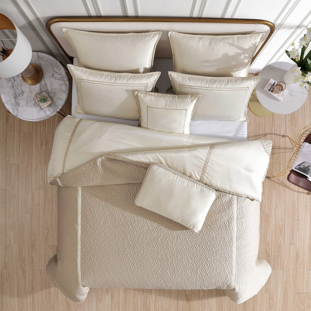 Beige Matte/Satin Reversible 7 PC Comforter Set