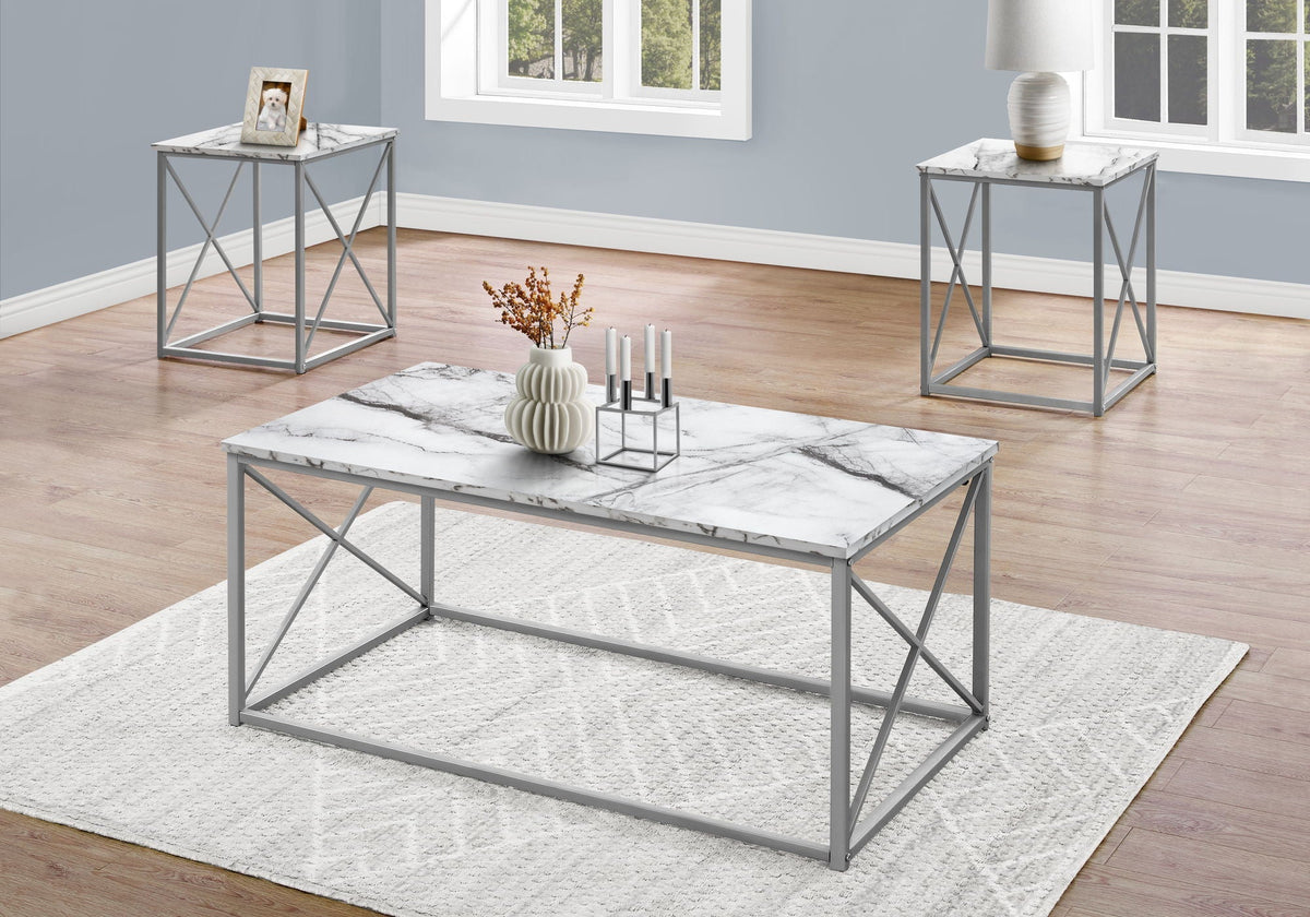 Marble Look Finish 3-Piece Contemporary Living Room Table Set