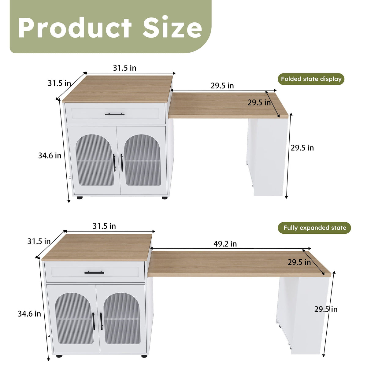 Expandable Kitchen Island with Power Outlets and USB Ports