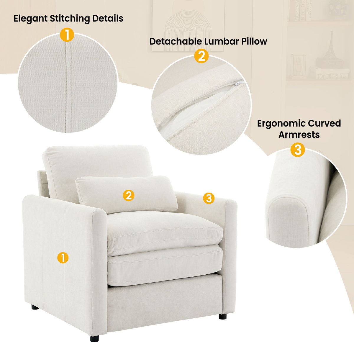 Cozy Upholstered Cushion Armchair