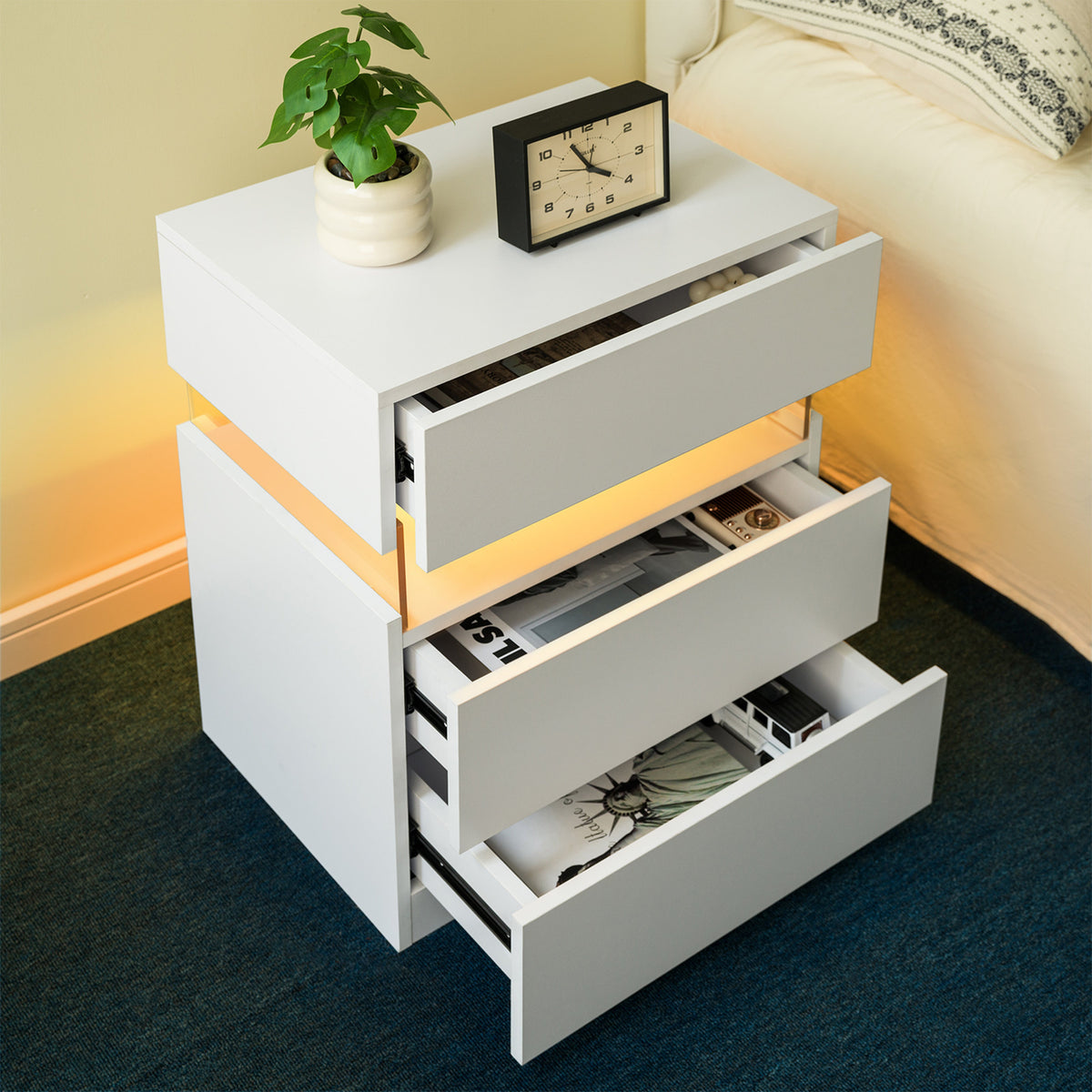 LED Luminous Nightstand-3 Drawers with Integrated LED Board