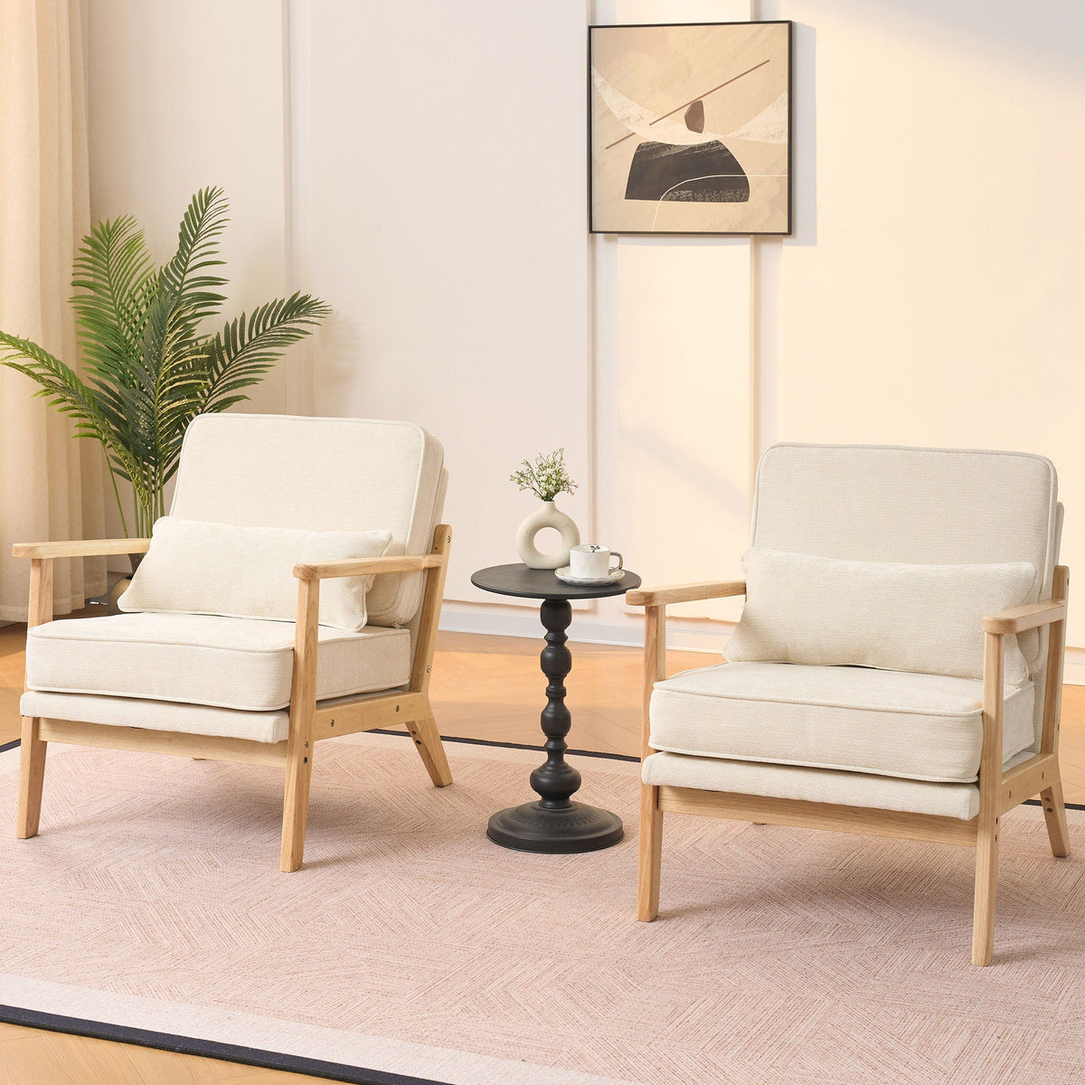 Sleek Mid-Century Chair with Lumbar Pillow