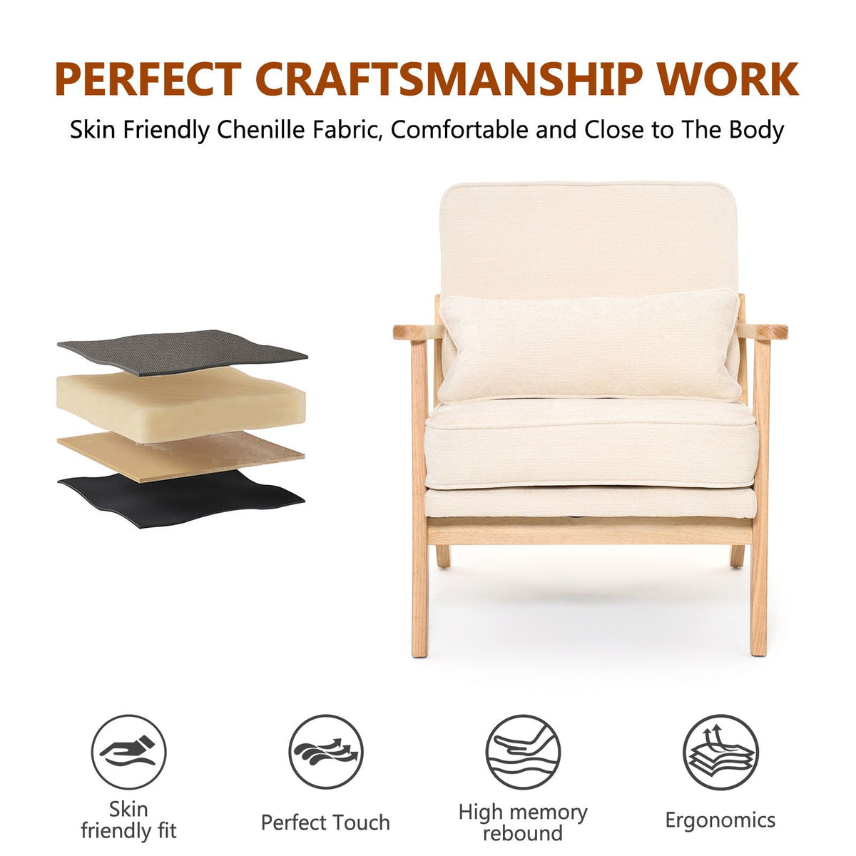 Sleek Mid-Century Chair with Lumbar Pillow
