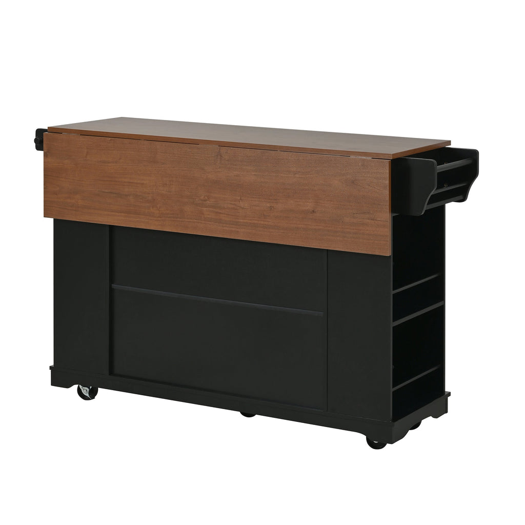 54" Mobile Kitchen Island with Glass Door Storage & Power Outlets