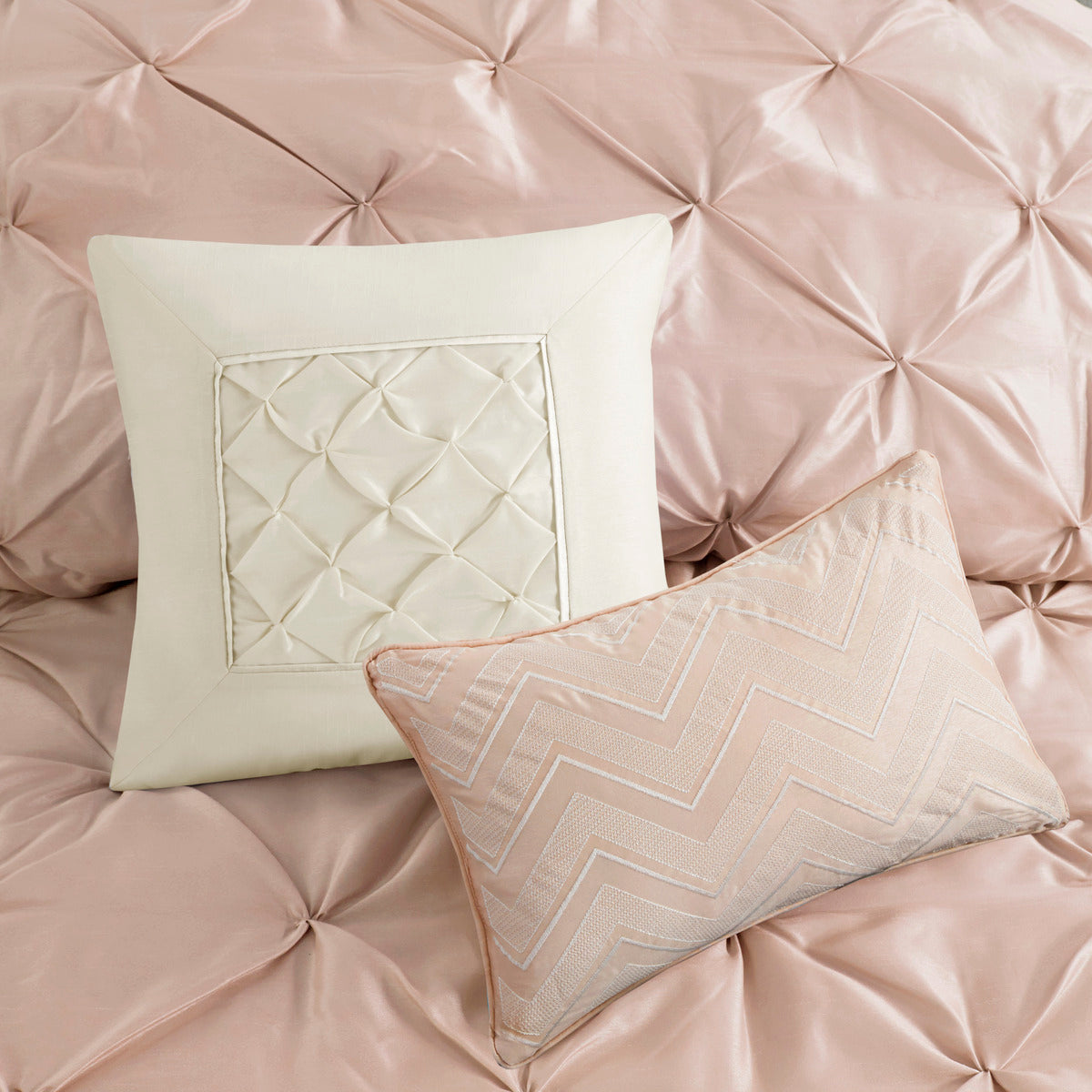 Blush Tufted Comforter Set -7 Piece Queen