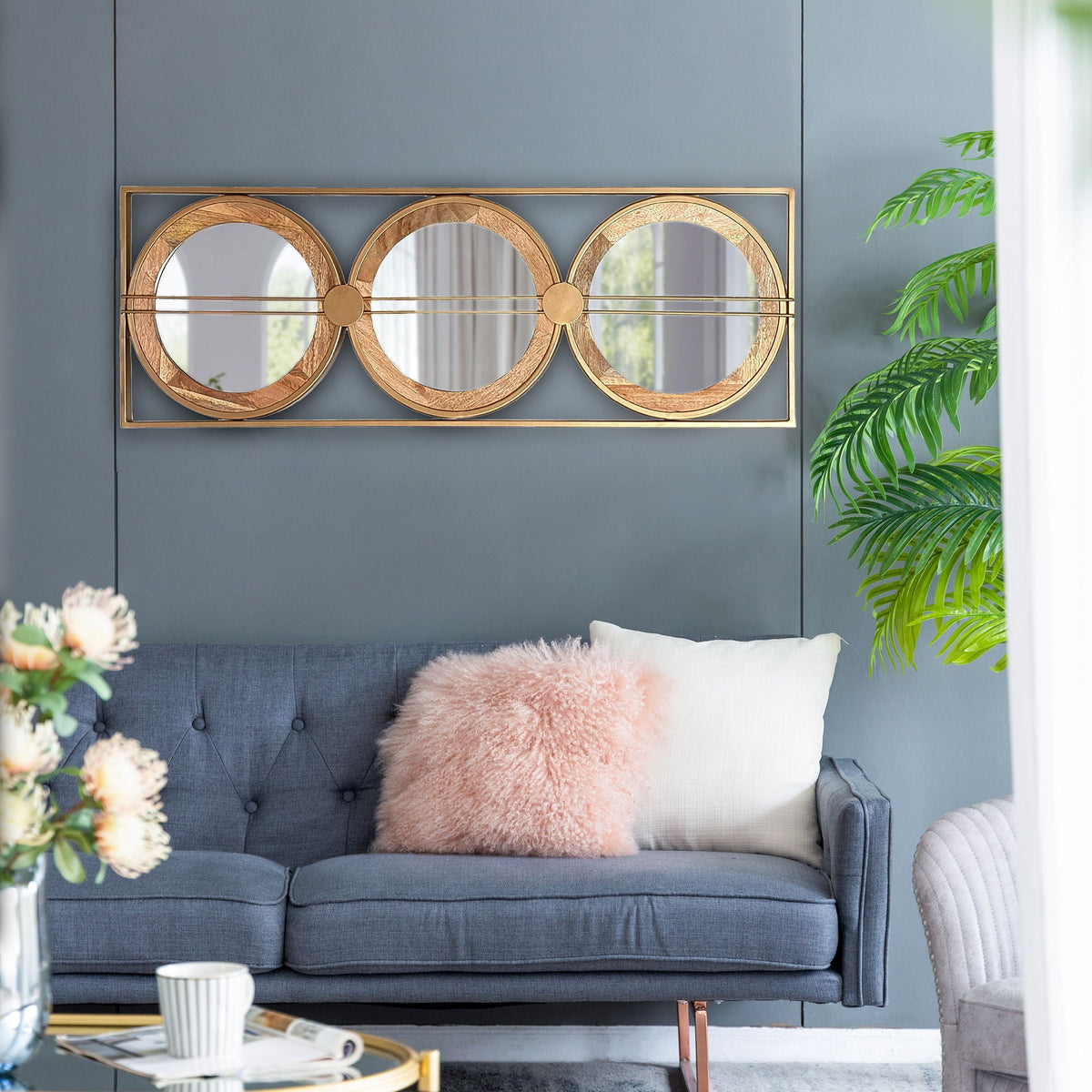 Trio Wall Mirror In Rectangular Frame in Brown