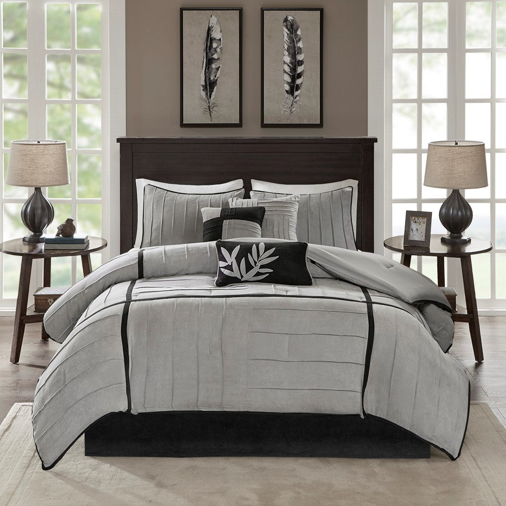 Gray Faux Suede 7 Piece Comforter Set-Cal King