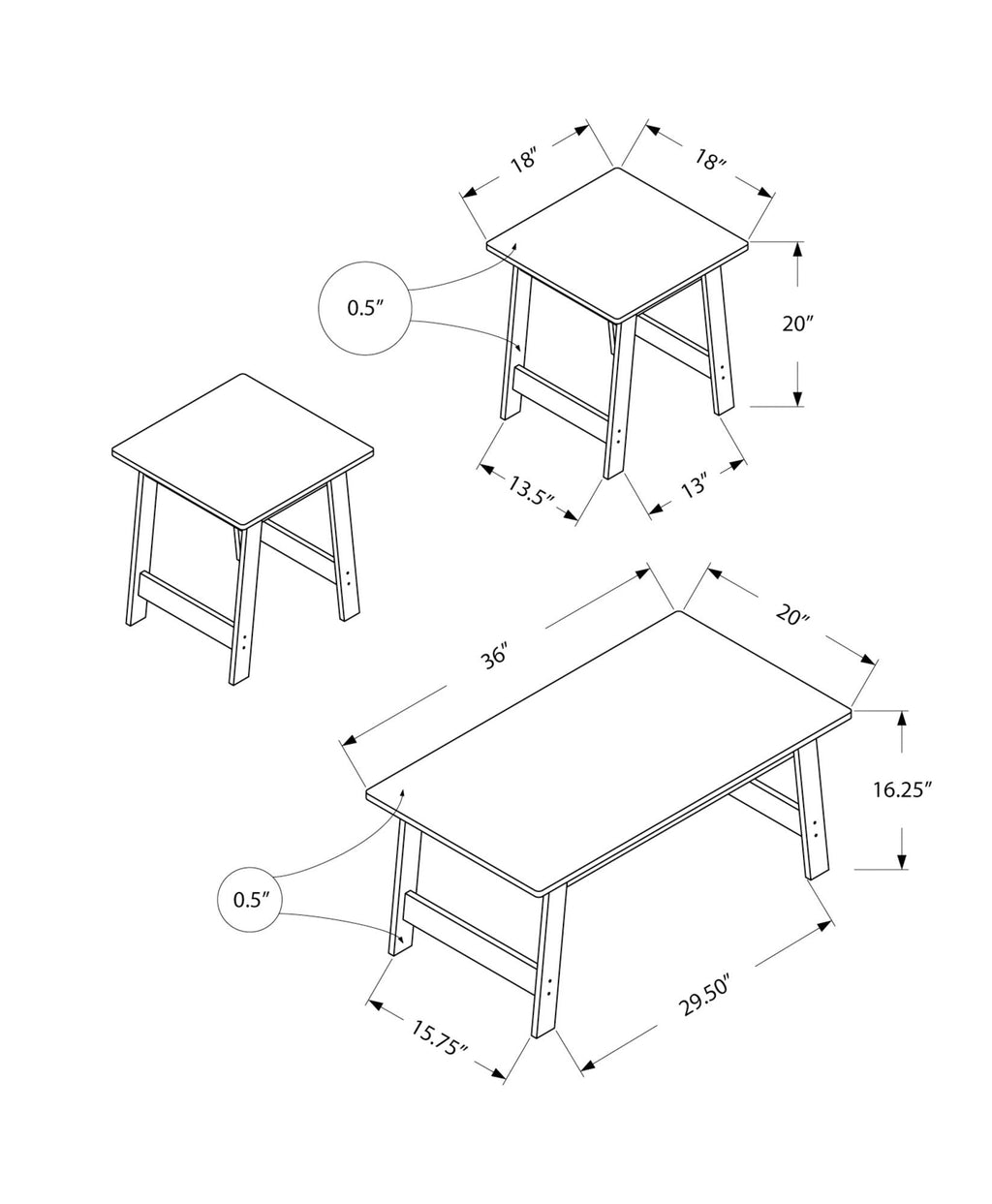 The Vector Table Set-1 Coffee Table 2 End Tables