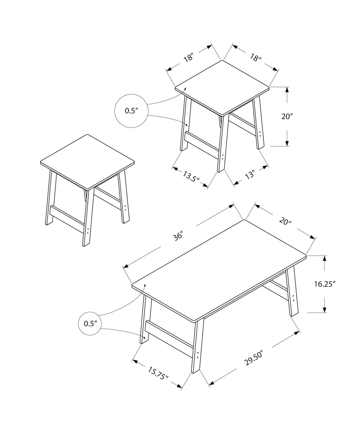 The Vector Table Set-1 Coffee Table 2 End Tables
