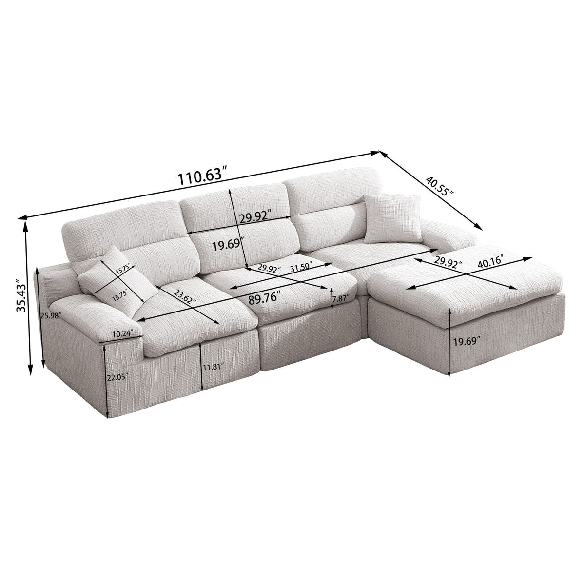 Corner Chaise Sofa with High Backrest - 2 Piece Set