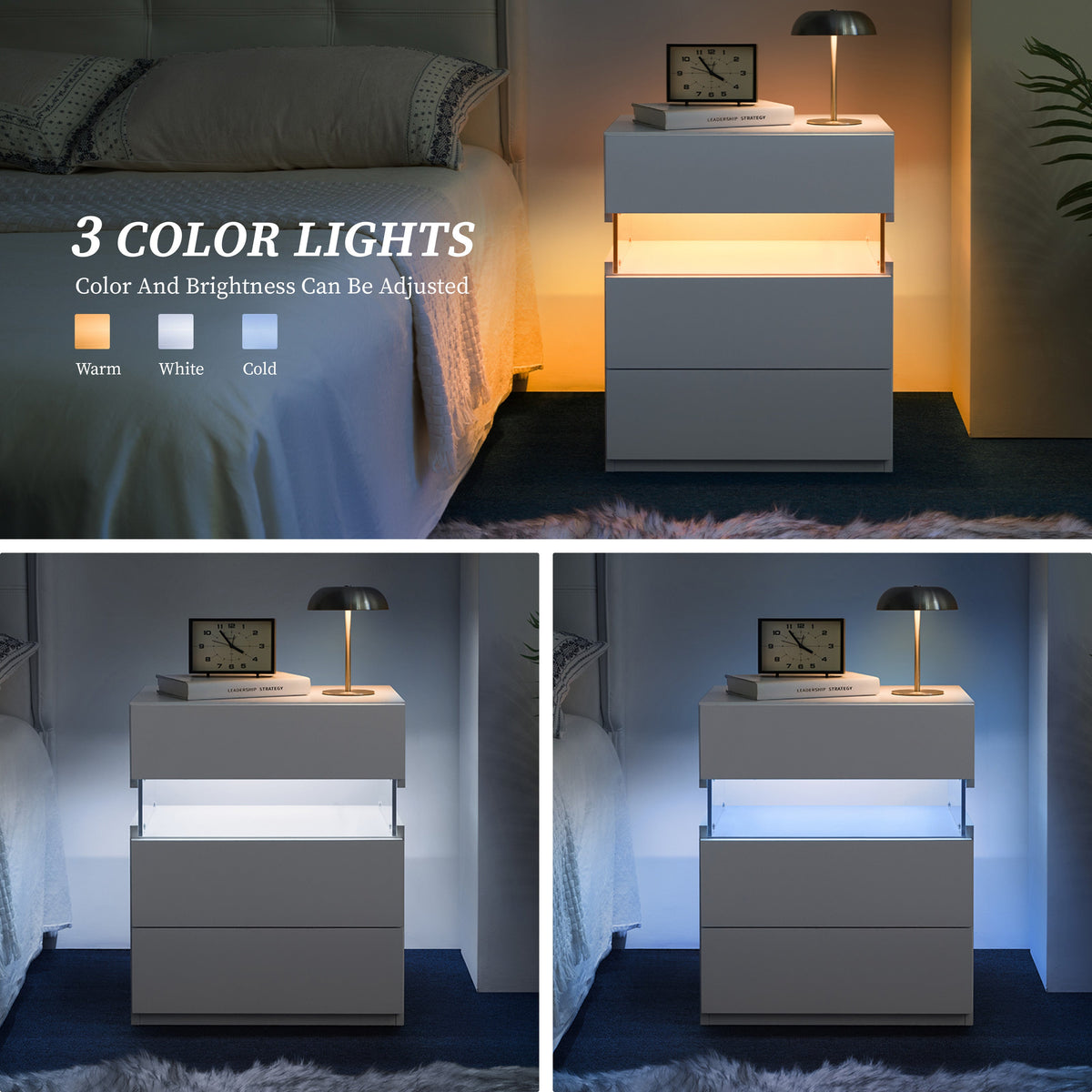 LED Luminous Nightstand-3 Drawers with Integrated LED Board