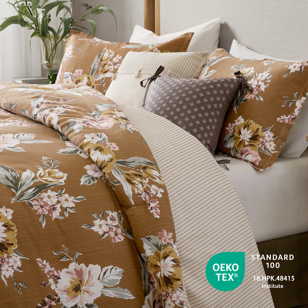 Terracotta 7-Piece Floral Comforter Set-Queen