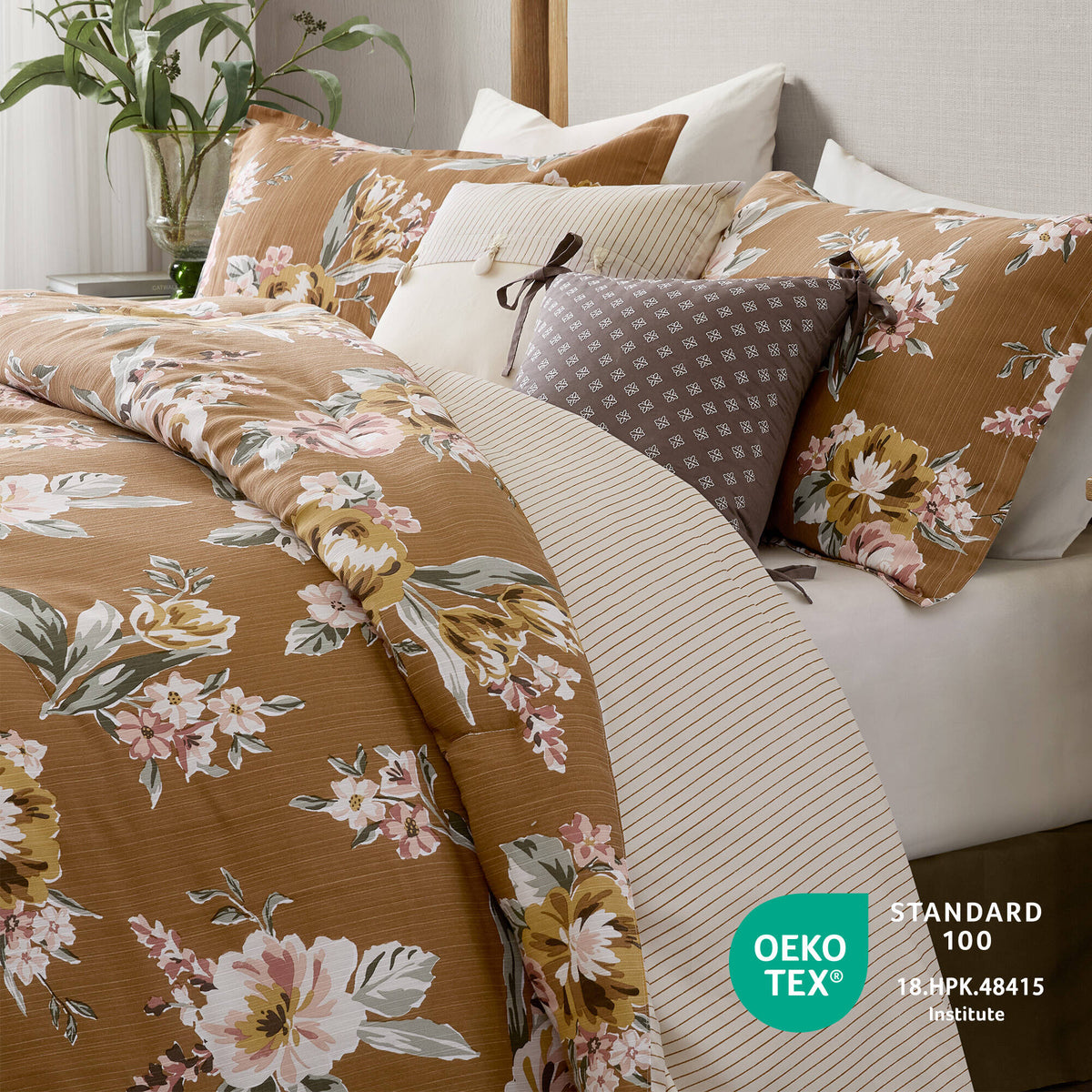 Terracotta 7-Piece Floral Comforter Set-Queen