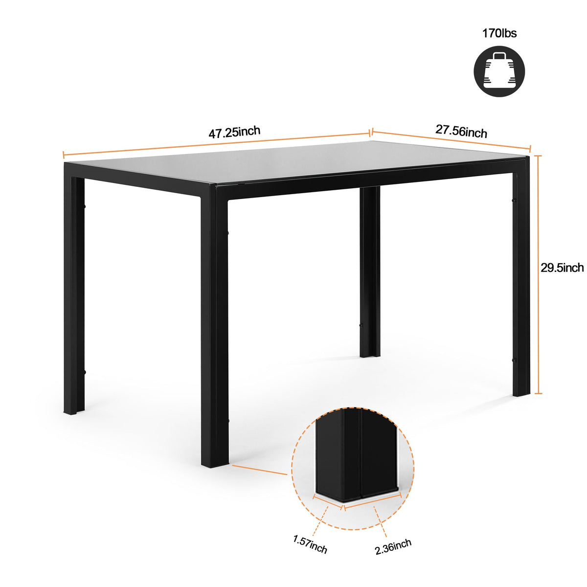 5 Piece Dining Set-Tempered Glass Dining Table, 4 Plush Chairs