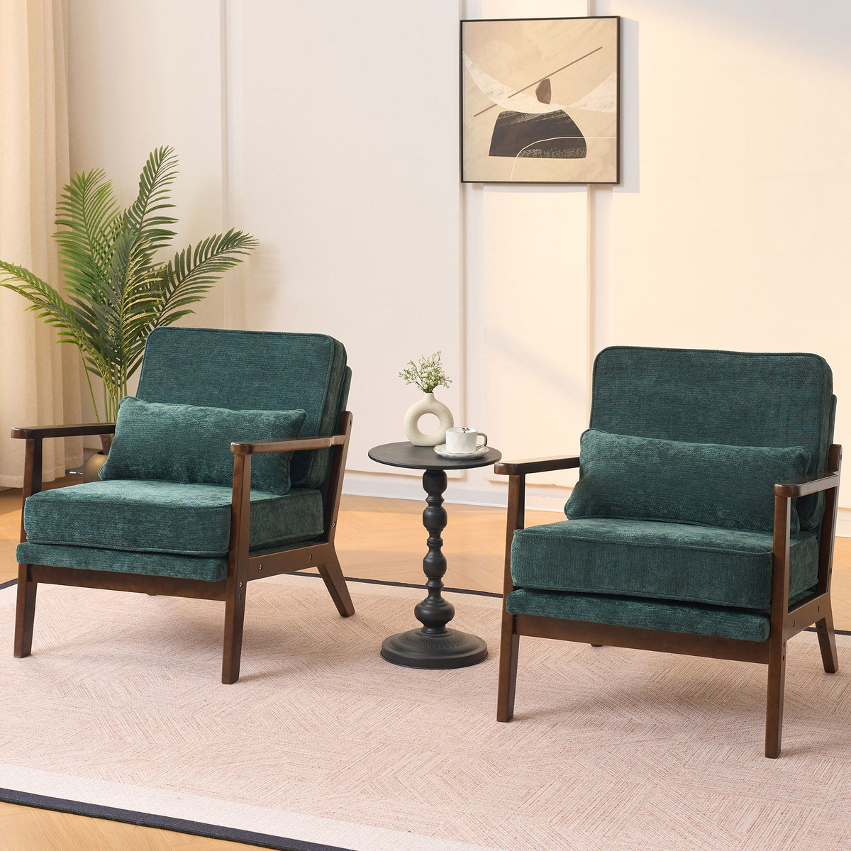 Sleek Mid-Century Chair with Lumbar Pillow