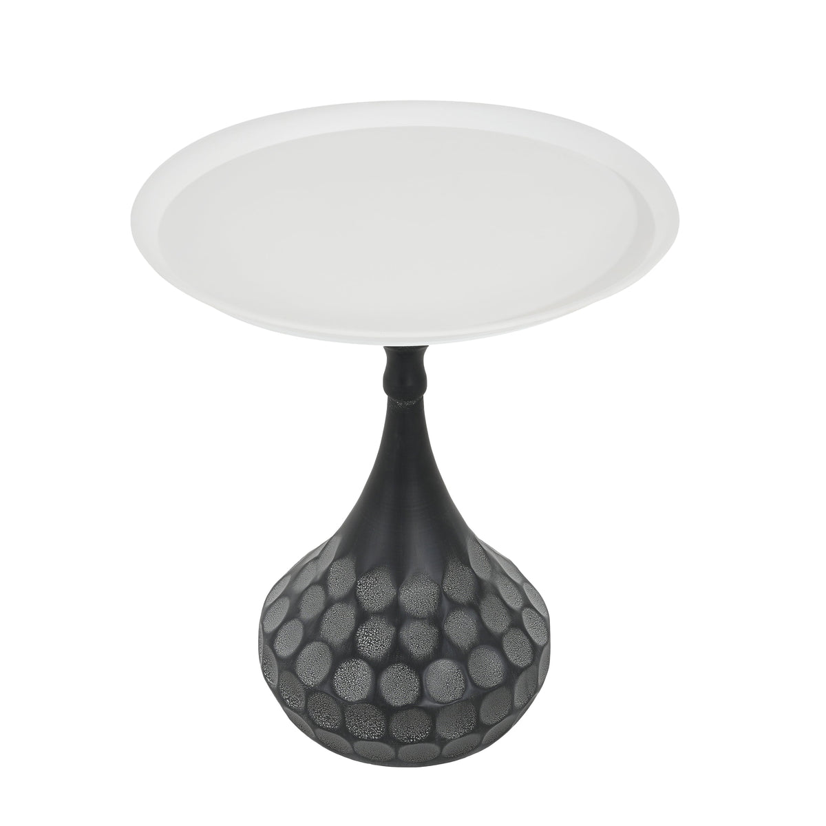 Metal Accent Pedestal Table, Hand-Hammered Texture-White+Black