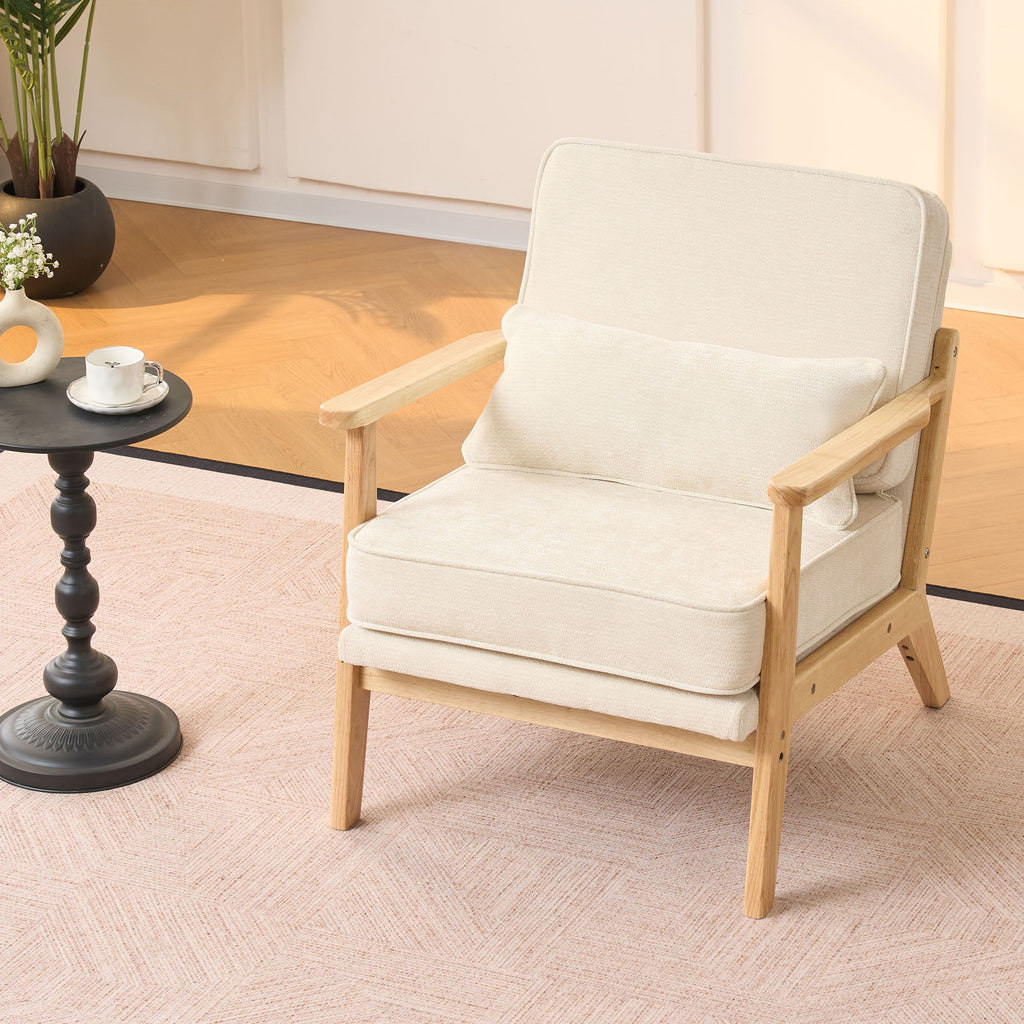 Sleek Mid-Century Chair with Lumbar Pillow