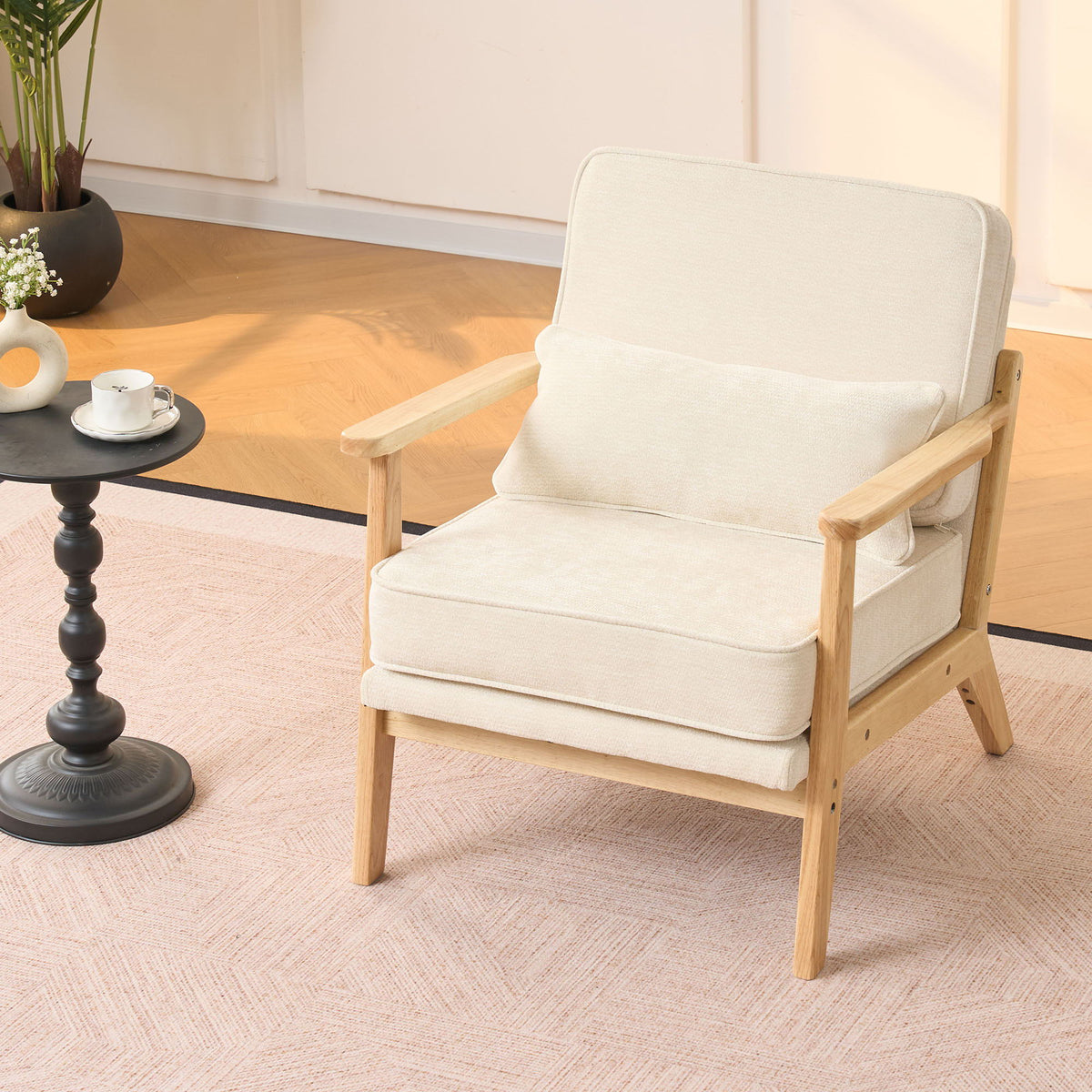 Sleek Mid-Century Chair with Lumbar Pillow