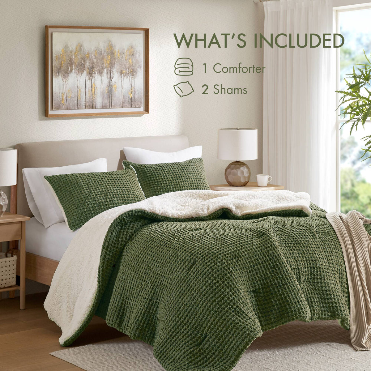 Olive Full/Queen Waffle Knit Chenille Comforter Set