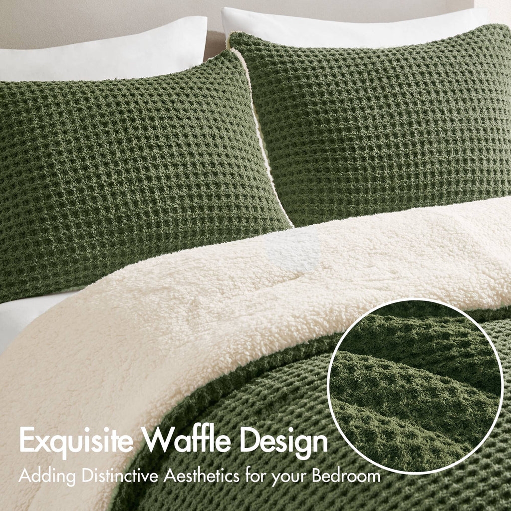 Olive Full/Queen Waffle Knit Chenille Comforter Set