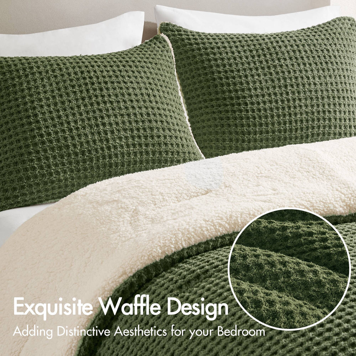 Olive Full/Queen Waffle Knit Chenille Comforter Set