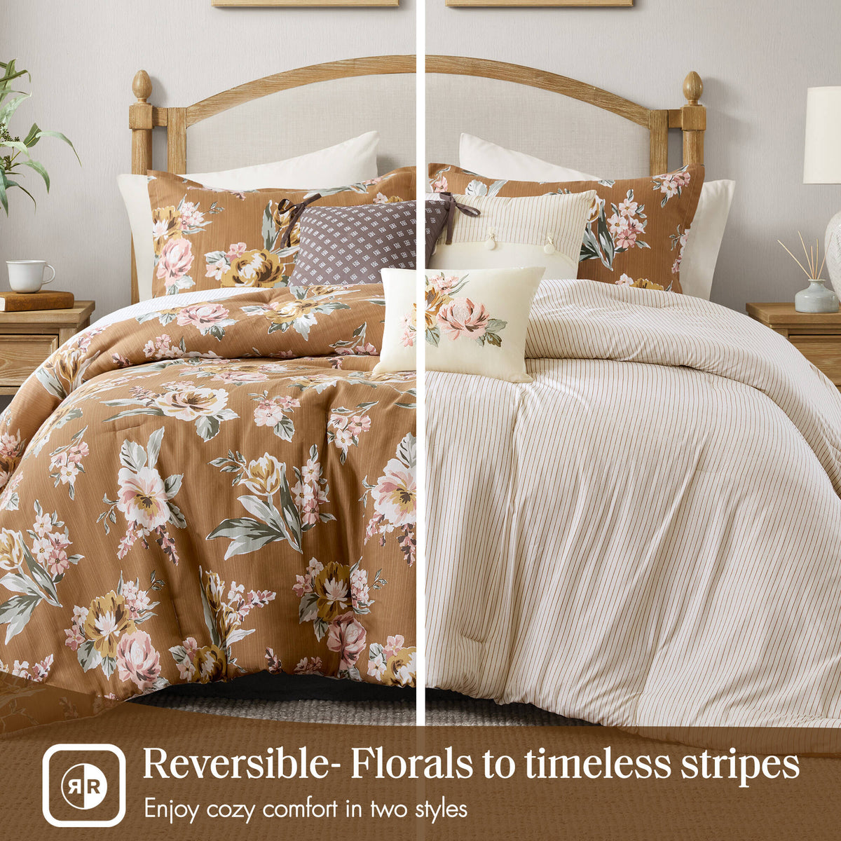 Terracotta 7-Piece Floral Comforter Set-Queen