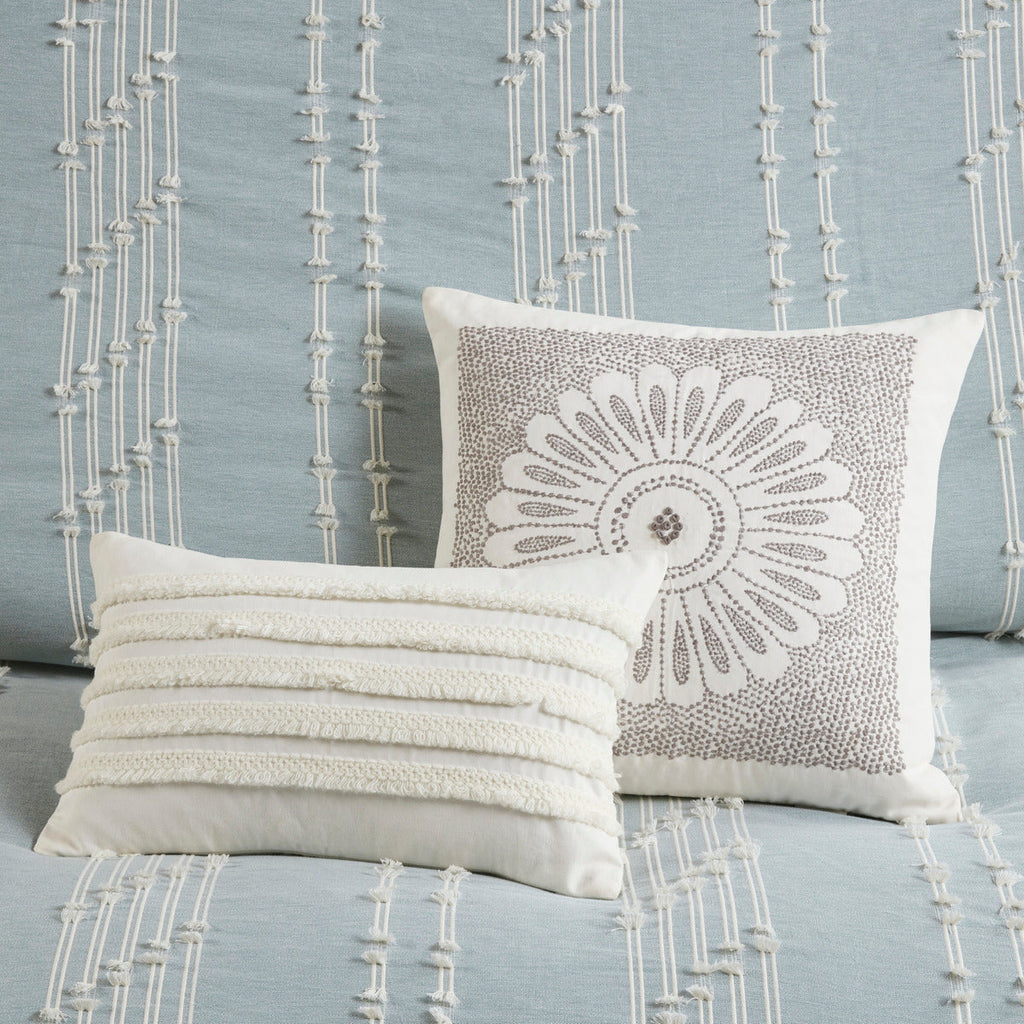 Aqua 3 Piece Cotton Jacquard Comforter Set-Full/Queen