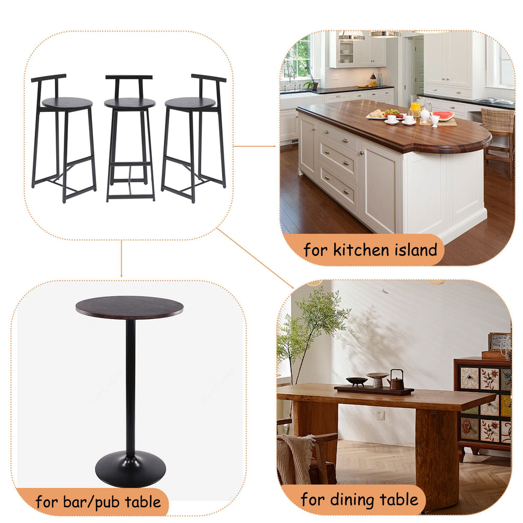 Modern Bar Stools with Backrest – Set of 3