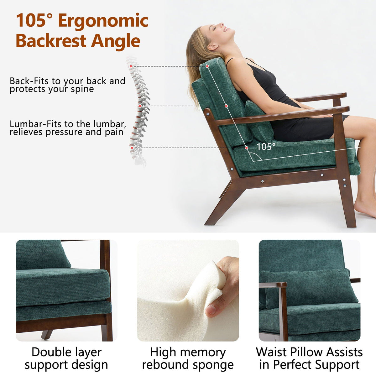 Sleek Mid-Century Chair with Lumbar Pillow