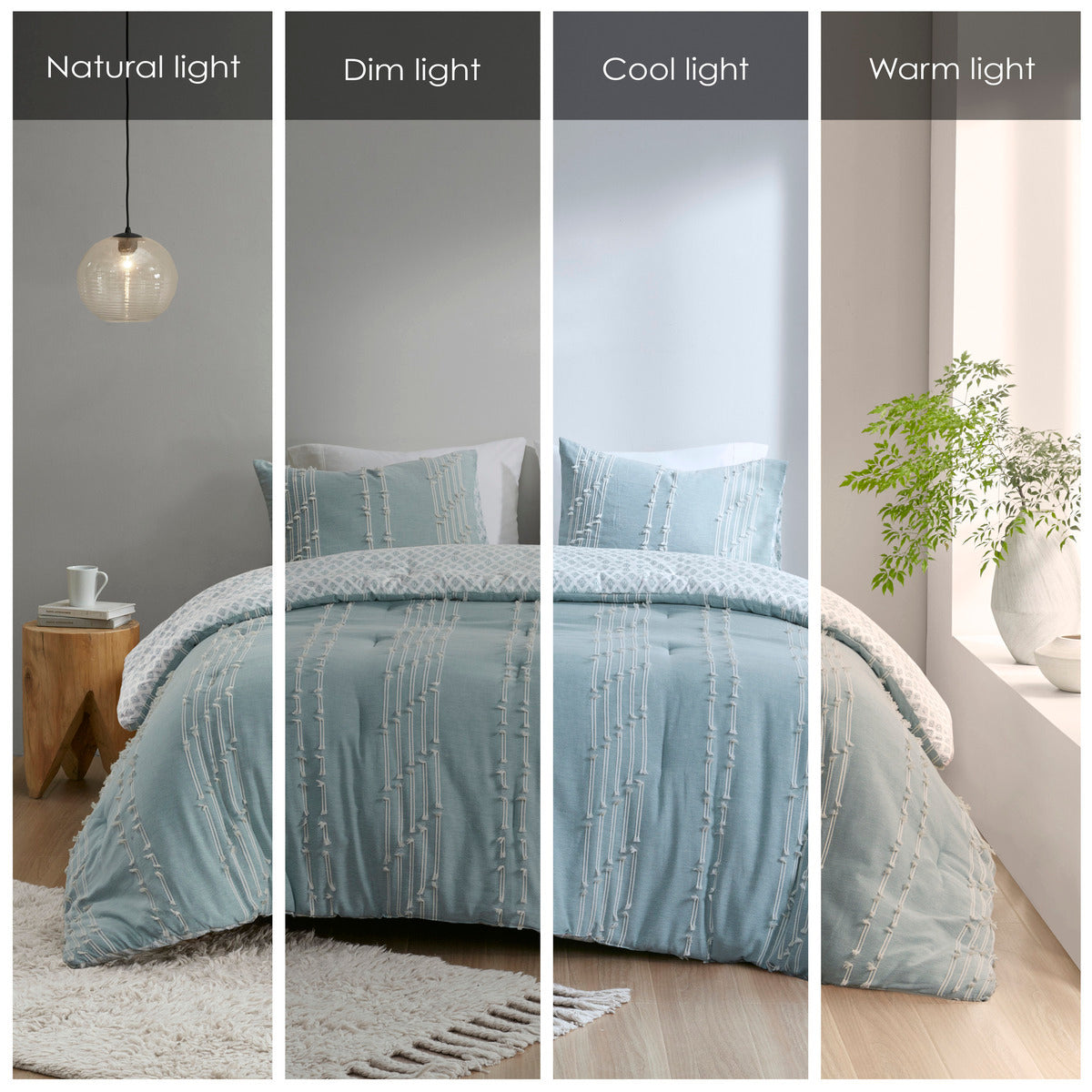 Aqua 3 Piece Cotton Jacquard Comforter Set-Full/Queen