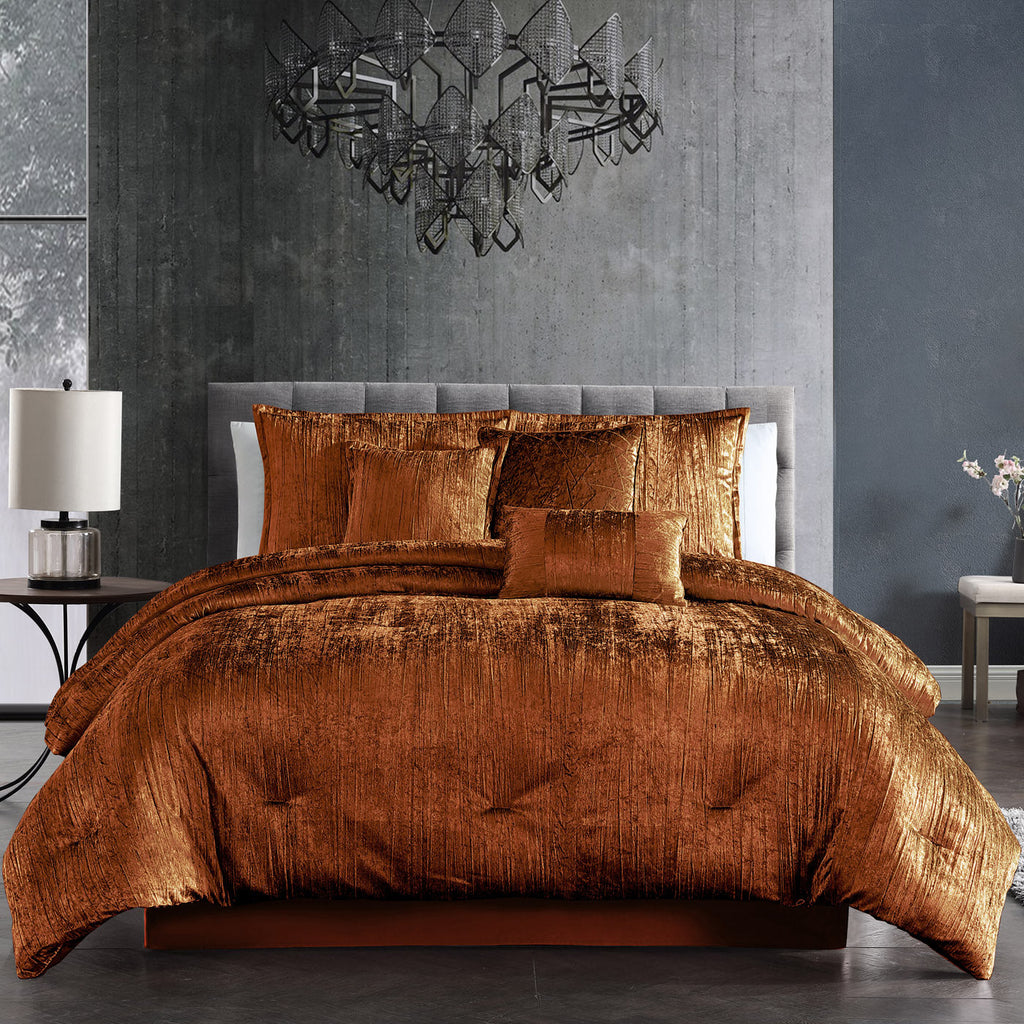 Spice 7-Piece Crinkle Velvet Comforter Set with Coordinating Pillows