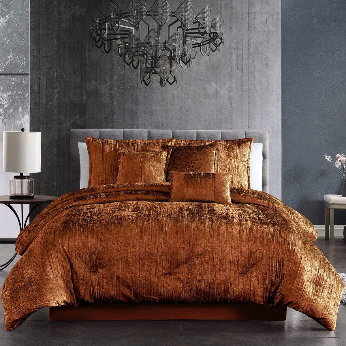 Spice 7-Piece Crinkle Velvet Comforter Set with Coordinating Pillows
