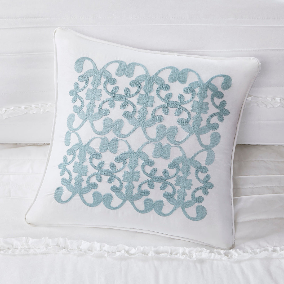 White 5 Piece Microfiber Ruffled Comforter Set - California King