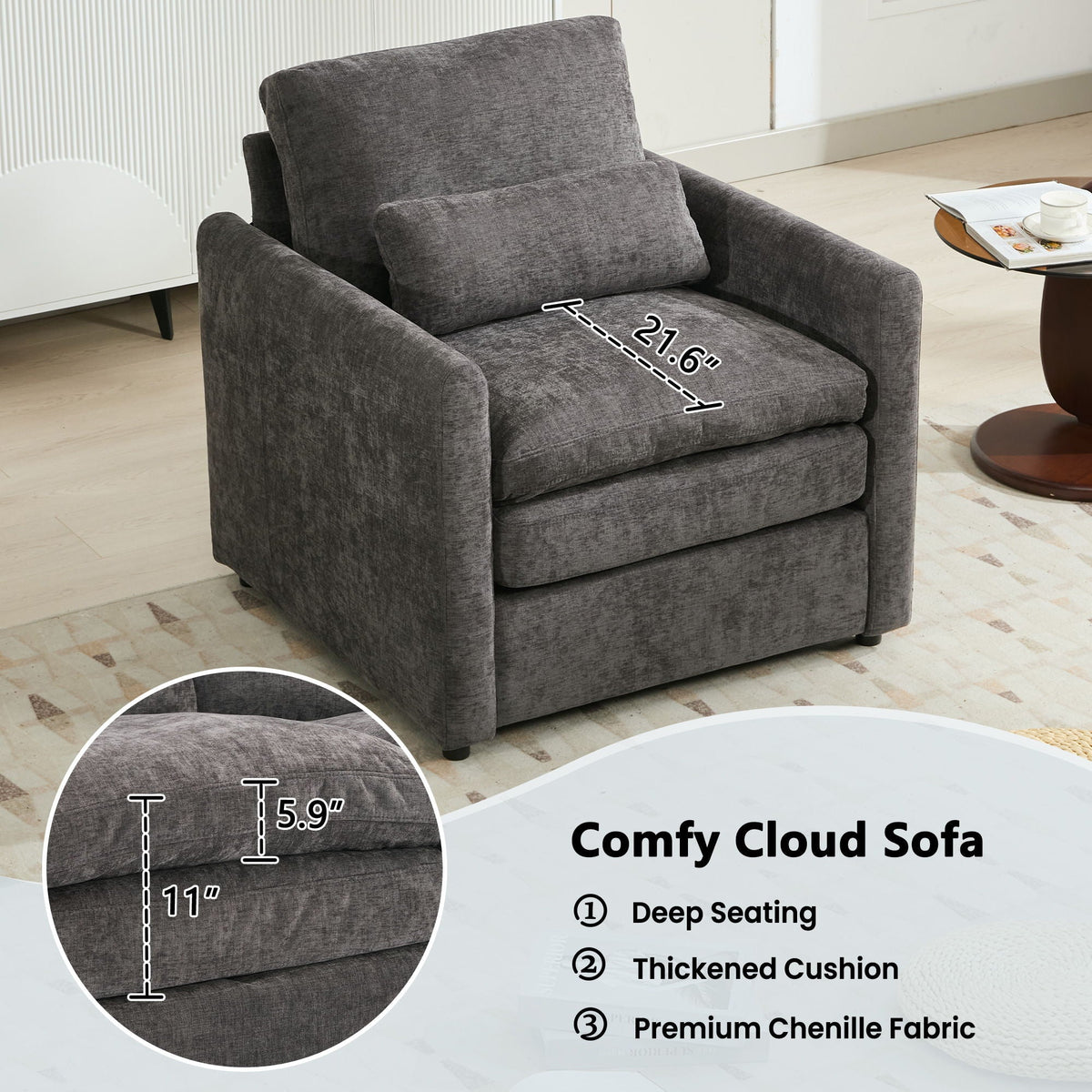 Cozy Upholstered Cushion Armchair