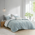 Aqua 3 Piece Cotton Jacquard Comforter Set-Full/Queen